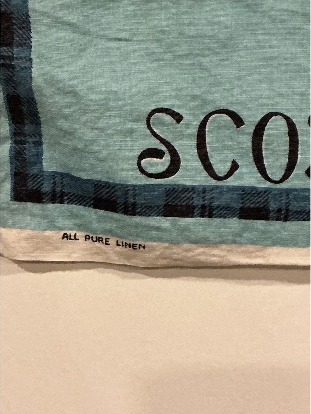 Vintage Scotland Linen Tea Towel Highland Bagpiper Tartan